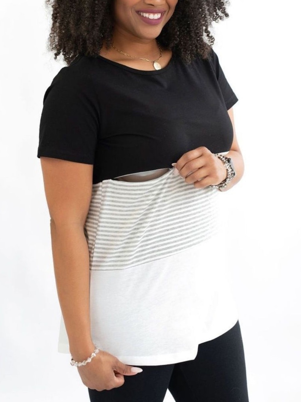 Nursing Queen 3 Block Colorblock Hidden Zipper Nursing Breastfeeding Shirt Black